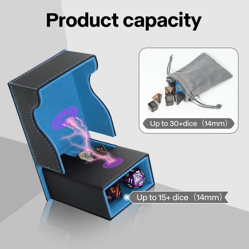 Stepane Dice Roller Tower, Premium DND Magnetic Dice Tray, Foldable PU Leather Dice Tower RPG Gifts for Dungeons and Dragons MTG Dm & Player Black/Blue - Image 3